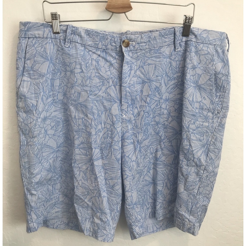 IZOD Mens Shorts Floral Striped Blue White Sz 40 Golf Boat Deck Bermuda Sport